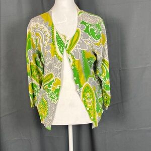 Green and Yellow Paisley Women's Sweater 100% Cotton